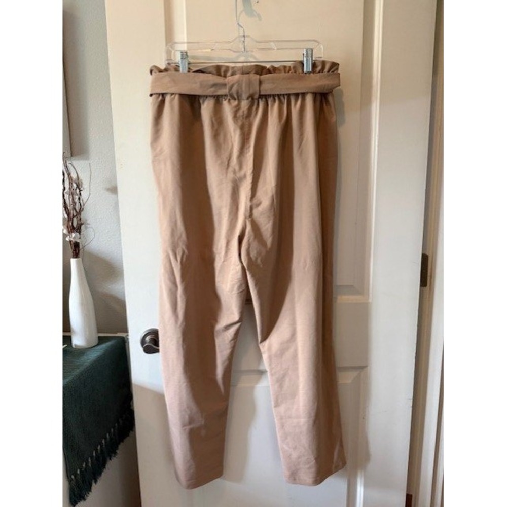 Grace Karin Khaki Paperbag Waist Tapered Pants with Tie Belt Tan Business Casual - Picture 5 of 5